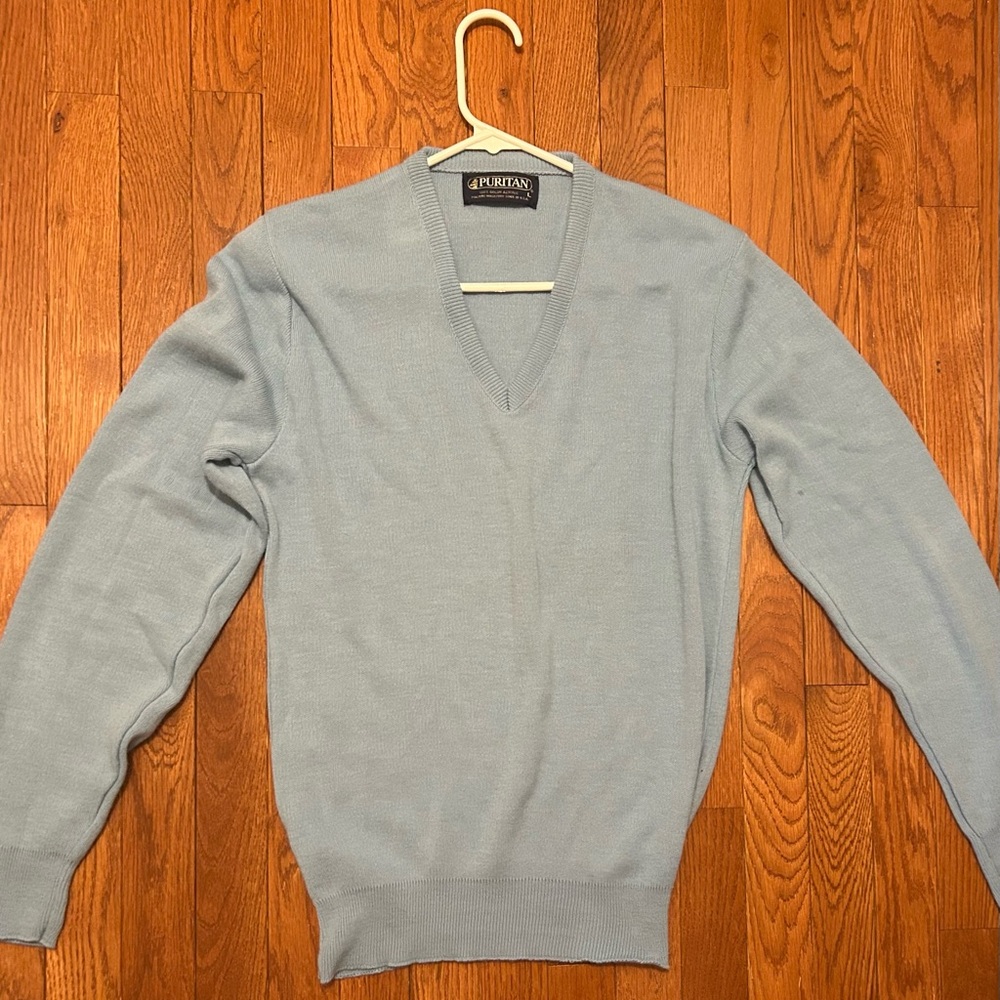 Puritan Men's V-Neck Sweater in Light Blue